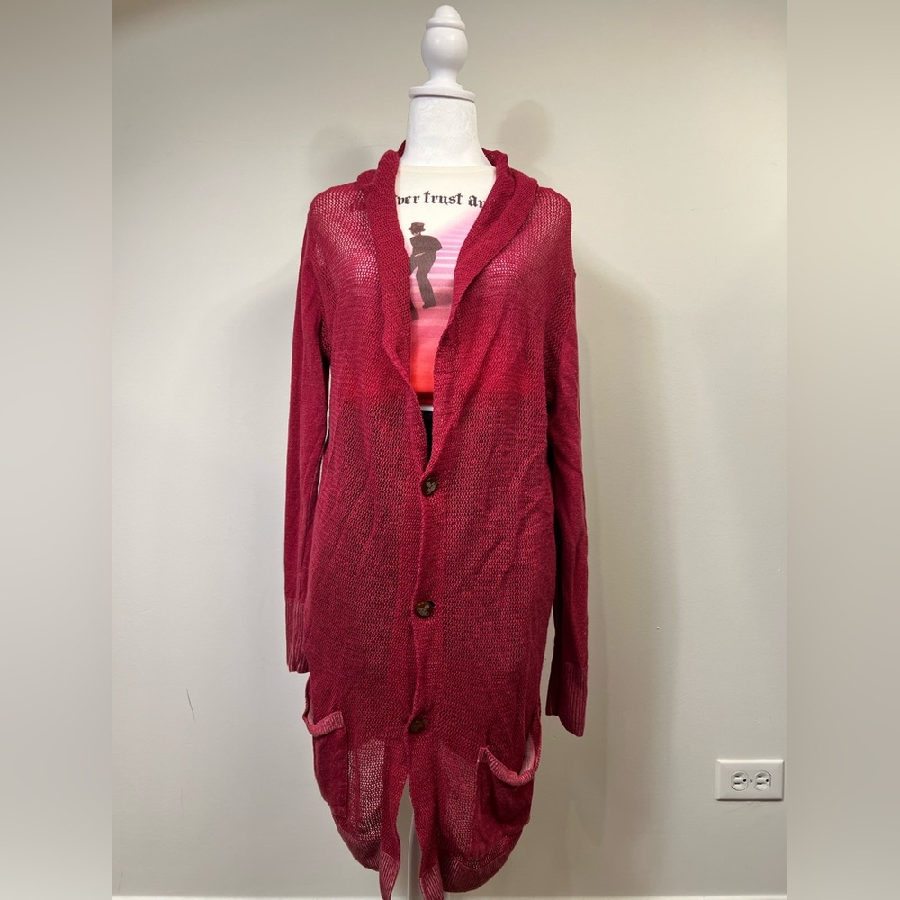 Vivienne Westwood Long Open-Knit Cardigan in Deep Rose